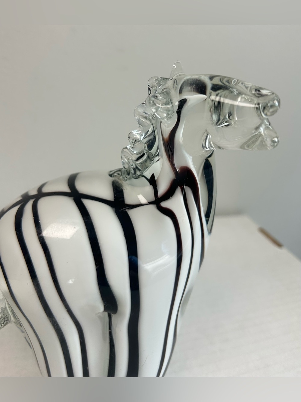 Vintage Hand Blown Murano-Style Art Glass Zebra Sculpture Figurine Stripes - Picture 9 of 9